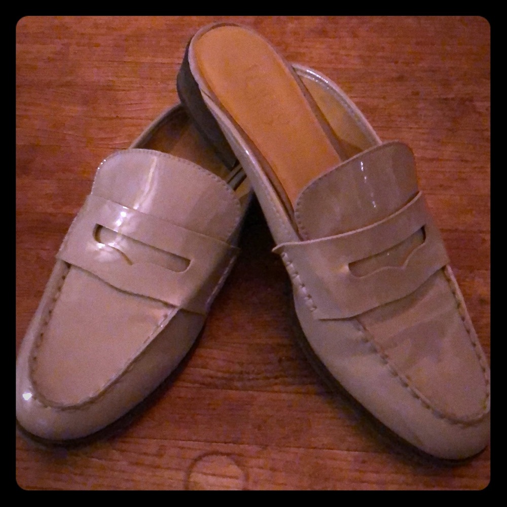 Gray patent mule penny loafers - gently used
